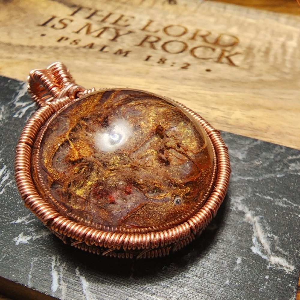 Brand new, handmade copper wire wrapped,  resin Cabochon from hfs studios.1+